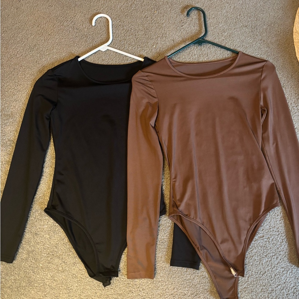 Elegant Black and Brown Long Sleeve Bodysuit
